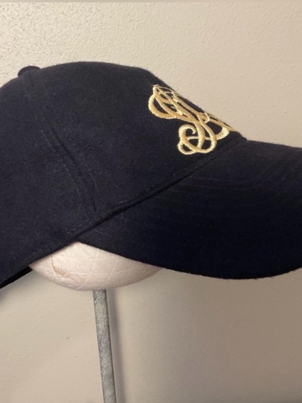 Vintage JCREW Baseball Cap Hat Navy Blue Adjustable Gold Yellow Monogram OS Wool - Picture 4 of 11